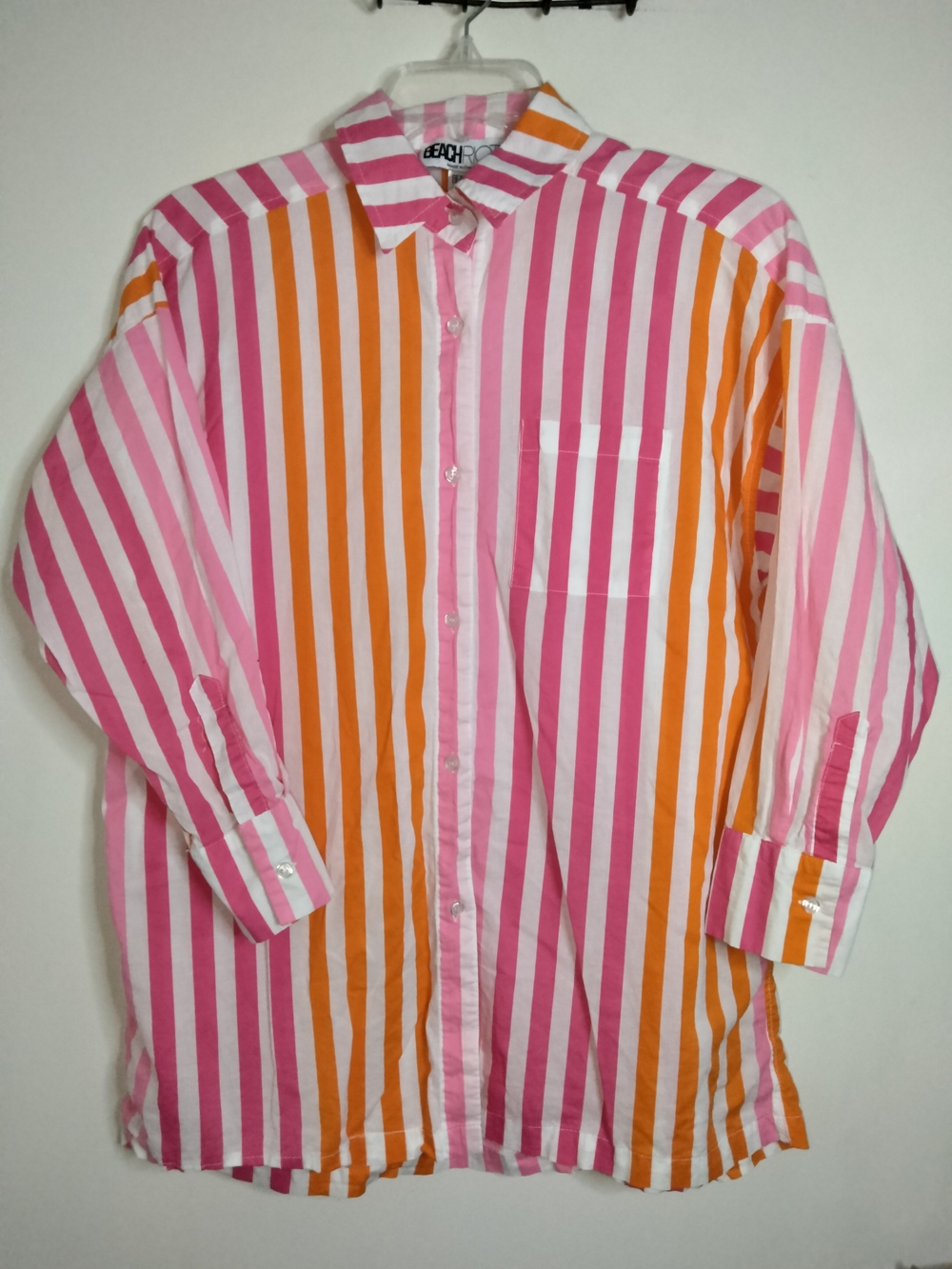 Beach Riot -S/M- Oversized Pink & Orange Sunset Stripe Button-Up LS Alexa Shirt